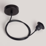 Suspension câble et douille noire, rosace de plafond ronde