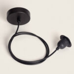 Suspension de plafond rosace ronde noire, câble long et douille suspendue noire