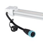 Tube LED T8 linéaire aluminium avec diffuseur transparent, câble et connecteur étanche bleu