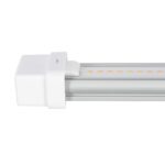 Tube LED T8 60 cm, profil aluminium argenté, embout plastique blanc G13, rangée de LED visibles