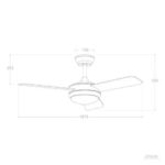 Ventilateur de plafond 3 pales avec éclairage intégré et cotes techniques