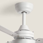 Ventilateur de plafond blanc à tige, boîtier compact et pales blanches mates