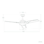 Ventilateur de plafond trois pales, dessin technique avec cotes et fixation plafond