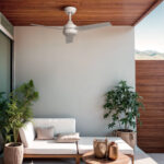 Ventilateur de plafond blanc trois pales, montage plafond pour terrasse extérieure