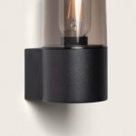 Applique murale extérieure noire cylindrique en aluminium avec globe de verre fumé
