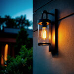 Applique murale extérieure en métal noir avec globe en verre cylindrique et ampoule filament