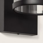 Applique murale extérieure noire en métal mat avec abat-jour cylindrique en verre transparent
