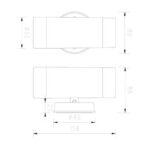 Applique murale extérieure rectangulaire double face finition satinée, support circulaire, schéma technique avec dimensions