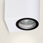 Applique murale blanche carrée avec spot circulaire et anneau noir, pour usage extérieur