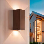 Applique murale extérieure rectangulaire en aluminium rouille, éclairage haut et bas