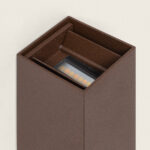 Applique murale extérieure carrée aluminium rouille, LED encastrée double face