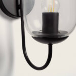 Applique murale extérieure métal noir avec globe en verre transparent et bras incurvé