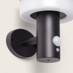 Applique murale noire cylindrique avec diffuseur blanc et détecteur de mouvement