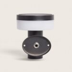 Applique murale extérieure noire en aluminium, diffuseur blanc rond et platine de fixation ovale