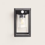 Applique murale extérieure noire en métal avec verre cylindrique et détecteur de mouvement