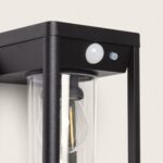 Applique murale extérieure noire en aluminium avec verre cylindrique et détecteur de mouvement, ampoule LED visible