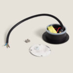 Balise encastrable ronde boîtier noir avec câble, plaque de fixation et vis