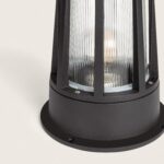 Balise extérieure noire avec verre cannelé et base à visser pour montage sur muret