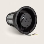 Balise muret extérieure cylindrique noire en métal avec câbles apparents