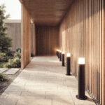 Balise sur pied cylindrique noire en aluminium mat, éclairage extérieur d'allée