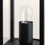 Balise extérieure sur pied, socle cylindrique noir mat avec ampoule à filament transparente