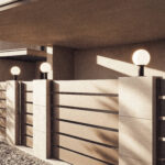 Balise muret aluminium tondu avec globe opalin blanc, fixation sur muret pour éclairage extérieur