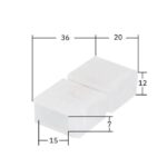 Connecteur rapide blanc en plastique rectangulaire pour rubans LED, dimensions indiquées 36×20×12 mm