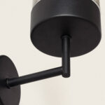 Applique murale extérieure métal noir mat, bras droit et abat-jour cylindrique en verre transparent