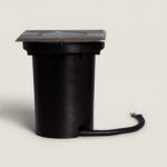 Spot encastrable au sol carré inox brossé, corps noir cylindrique avec câble électrique