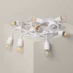 Kit Guirlande Waterproof 5.5m Blanche + 8 Ampoules LED E27 Filament 4W Blanc chaud 2700K