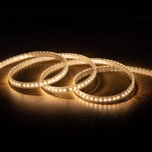 Ruban LED 220V AC 100LED/m Blanc Chaud IP67 sur Mesure Largeur 14mm Coupe tous les 25cm 1 m