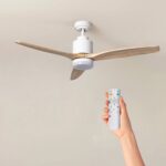 Ventilateur de Plafond LED Extérieur Mersin Blanc Bois 132cm Moteur DC