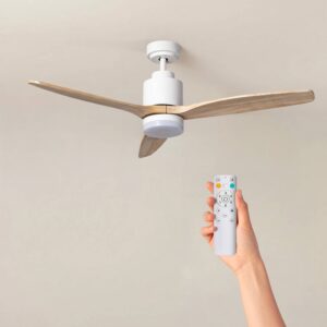 Ventilateur de Plafond LED Extérieur Mersin Blanc Bois 132cm Moteur DC