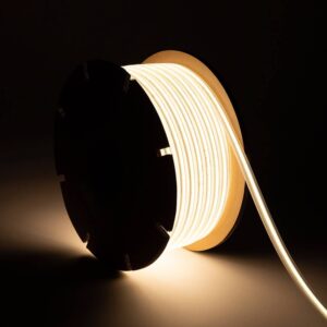 Ruban LED Dimmable 220V COB Auto-redressement 320 LED/m BOBINE 50m 8W/m 720 lm/m Largeur 12mm Coupe 50cm IP65 CRI90 Blanc chaud 3000K