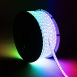 Ruban LED RGB 220V SMD 60 LED/m BOBINE 50m 15W/m SILICONE FLEX Largeur 12mm Coupe 100cm IP67 Sans télécommande