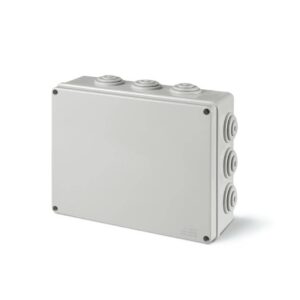 Boîte de Dérivation Étanche En Saillie IP55 en Polymère Technique Sans Halogène avec Cônes Passe-câbles (650°C) 100 mm x 100 mm x 50 mm 100x100x50 mm 1 kg