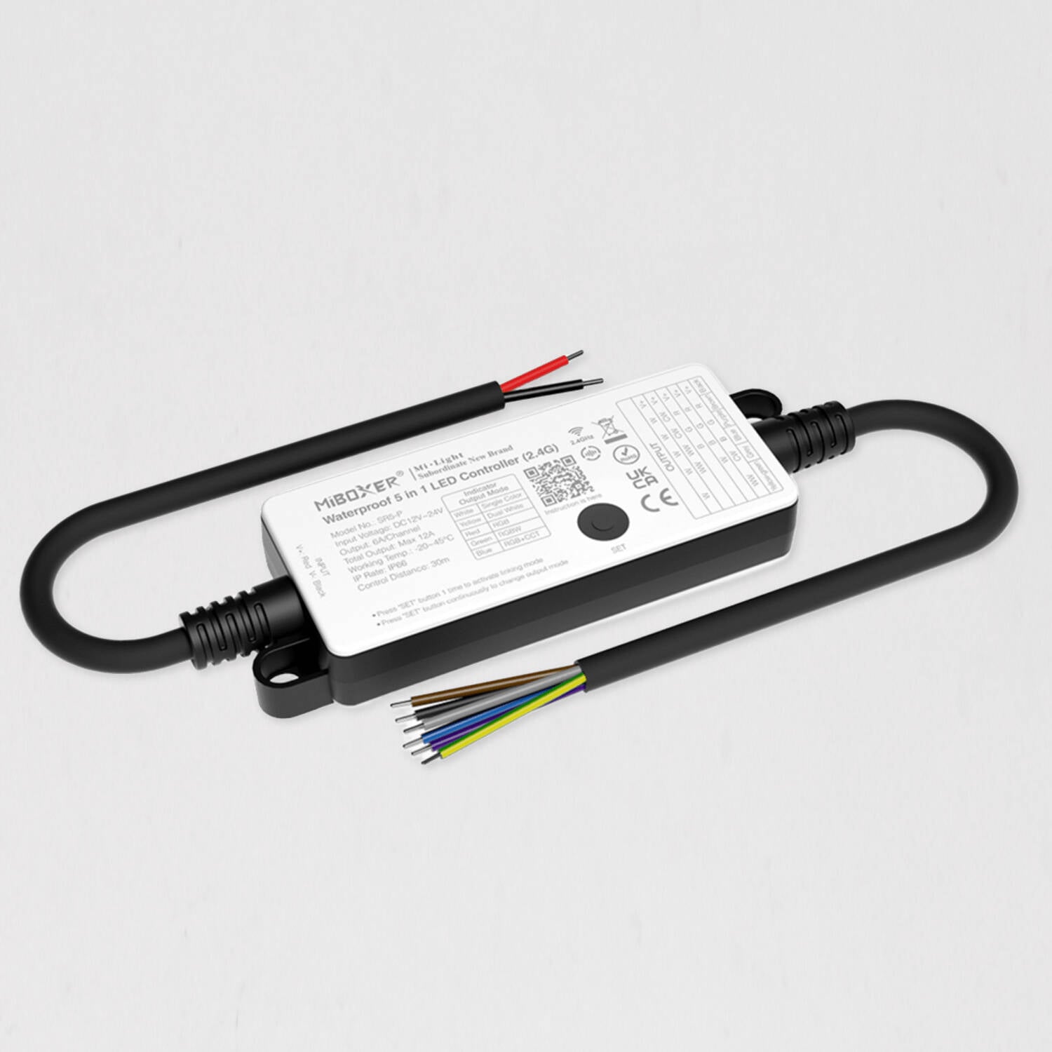 Contrôleur Ruban LED Monochrome/CCT/RGB/RGBW/RGB+CCT 12-24 V MiBoxer SR5-P IP66 Compatible avec Télécommande RF Contrôleur Ruban LED Monochrome/CCT/RGB/RGBW/RGB+CCT 12-24 V MiBoxer SR5-P IP66 Compatible avec Télécommande RF
