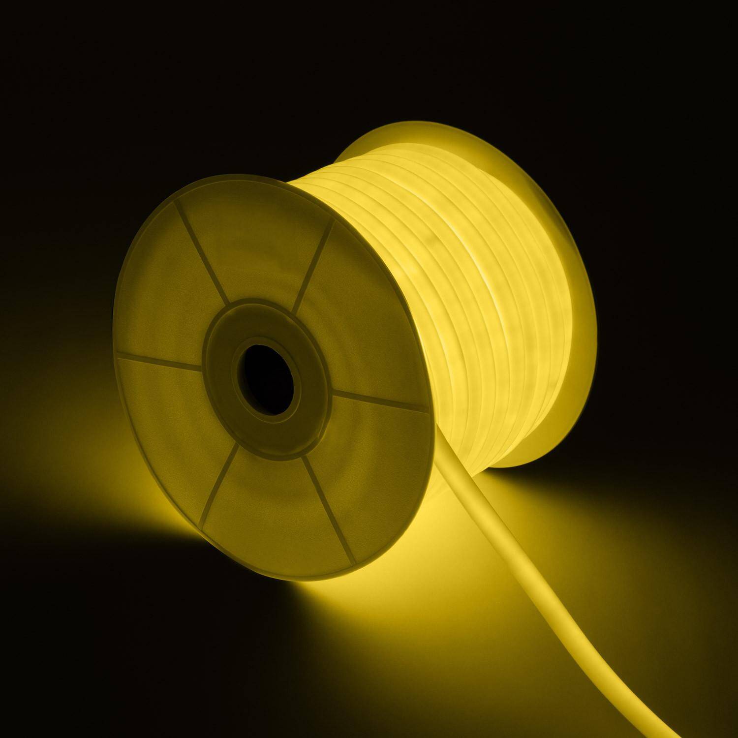 Ruban LED Néon Dimmable 220V BOBINE 50m Blanc Froid Circulaire 360 9W/m Coupe 100cm IP67 Jaune Ruban LED Néon Dimmable 220V BOBINE 50m Blanc Froid Circulaire 360 9W/m Coupe 100cm IP67 Jaune