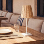 Lampe à poser extérieure rechargeable LED blanc aluminium rotin – Image 6