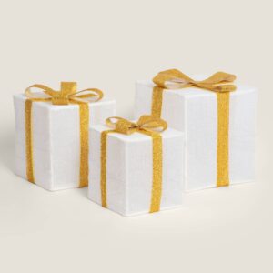 Pack de 3 Boîtes Cadeaux de Noël LED à Piles Noelle Or