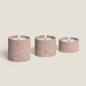 Pack de 3 Bougies LED Décoratives Cire et Ciment pour Extérieur Duna