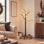 Sapin lumineux 150 cm 64 LED blanc chaud socle métal IP44 – Image 11